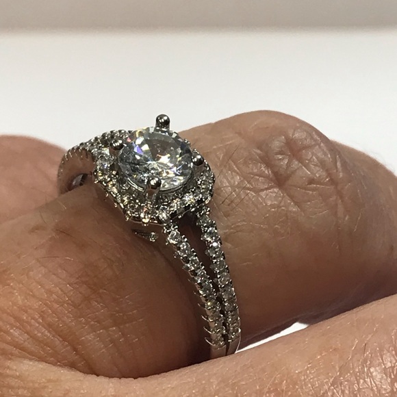 Sterling Silver Lab Diamond Engagement Ring - Picture 3 of 10